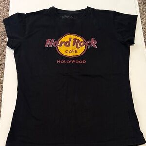 Hard Rock Cafe Black Tee with Red and Yellow Logo Hollywood size large
